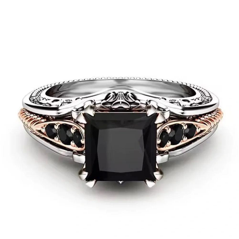 Sterling Silver Black Square Stone Vintage-Inspired Women's Ring